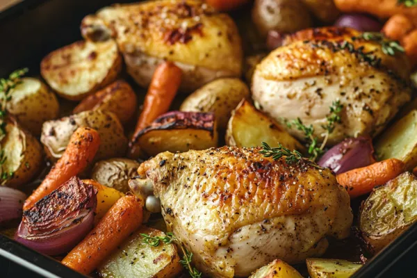 Запечённая курица с овощами